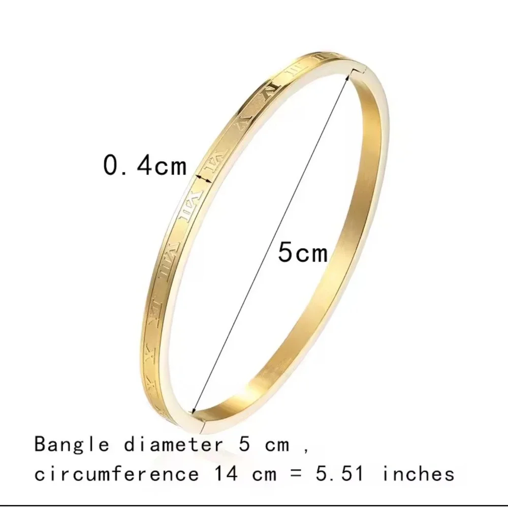 Gold Roman Numeral Bangle Bracelet Hinged Cuff 4mm Slim Minimalist Jewelry